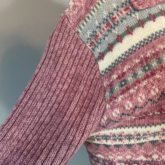 Vintage 90s Fair Isle Nordic Zip Up Cotton & Ramie Knit Cardigan - Picture 4 of 10